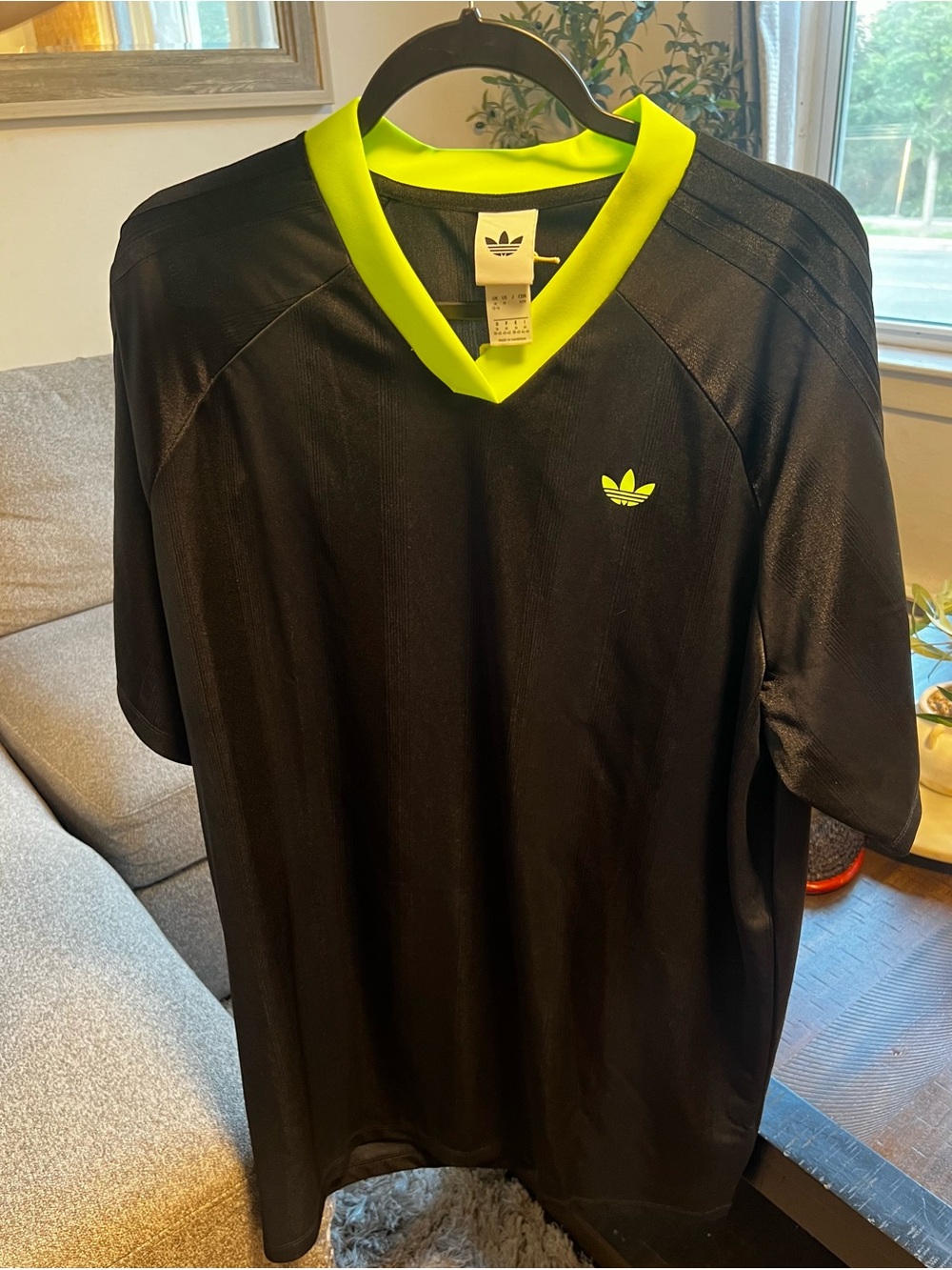 adidas Black Tee with Neon Yellow V-Neck